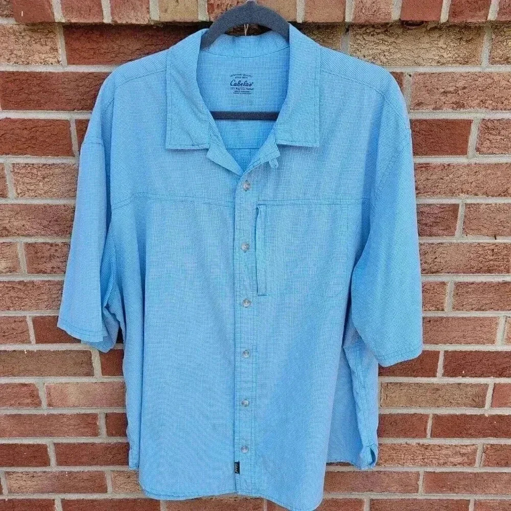 Cabela's Shirt Men's Size 2XL Lightweight Button Down Blue Checked